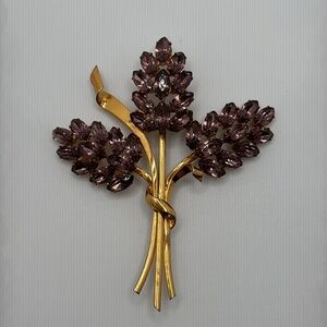 Vermeil and Purple-Brown Glass Brooch, Vintage